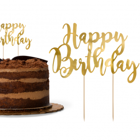Topper na piku na tort urodzinowy złoty Happy Birthday na urodziny 23cm - 1
