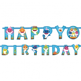 Baner Girlanda urodzinowa Happy Birthday Baby Shark Rekiny dla dzieci 180cm - 1