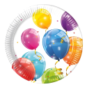 Talerze Talerzyki papierowe urodzinowe białe Kolorowe Balony 23cm 8szt - 1