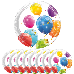 Talerze Talerzyki papierowe urodzinowe białe Kolorowe Balony 23cm 8szt
