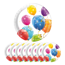 Talerze Talerzyki papierowe urodzinowe białe Kolorowe Balony 20cm 8szt