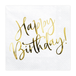 Serwetki papierowe białe Happy Birthday złote urodzinowe 20szt 33cm - 1