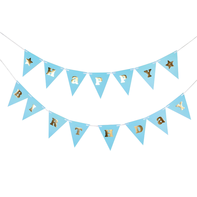 Girlanda Baner urodzinowa niebieska Baby Blue złota Happy Birthday 300cm - 1