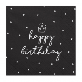 Serwetki papierowe urodzinowe korona Happy Birthday czarne 20szt - 1