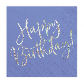 Serwetki papierowe Happy Birthday fioletowe HOLO urodzinowe 20szt 33cm - 1