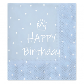 Serwetki papierowe urodzinowe korona HAPPY Birthday Baby Blue 20szt - 1