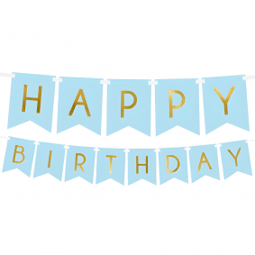 Girlanda Baner urodzinowa niebieska Baby Blue złoty Happy Birthday 175cm - 1