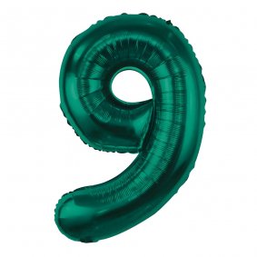 Balon foliowy cyfra 9 zielony Butelkowa Zieleń metaliczny duży 85cm - 1
