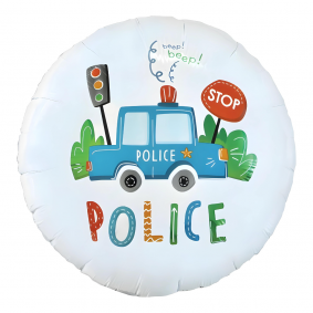 Balon foliowy okrągły biały Samochód Policyjny Policja dziecięcy 36cm - 1