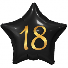 Balon foliowy czarny gwiazda złoty napis OSIEMNASTKA 18 na Osiemnastkę 44cm - 1
