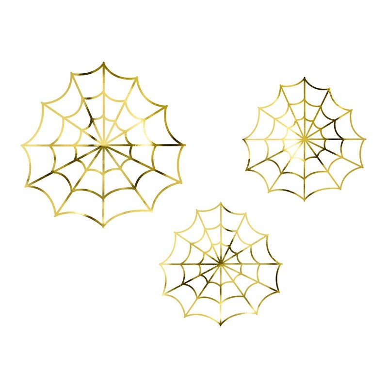 Dekoracje papierowe złote pajęczyny 3szt - 1
