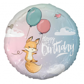 Balon foliowy urodzinowy okrągły różowy niebieski Happy Birthday Lis Lisek - 1