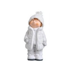 Figurka ceramiczna dziecko biała zimowa kurtka