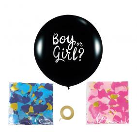 Balon lateksowy Ujawniający Płeć czarny Boy or Girl DUŻY 100 cm + Konfetti - 1