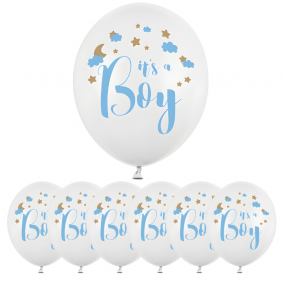 Balony lateksowe białe niebieskie It's a Boy Baby Shower Gender Reveal 6szt - 1