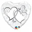 Balon foliowy biały ozdobny serce srebrne 45cm hel - 1