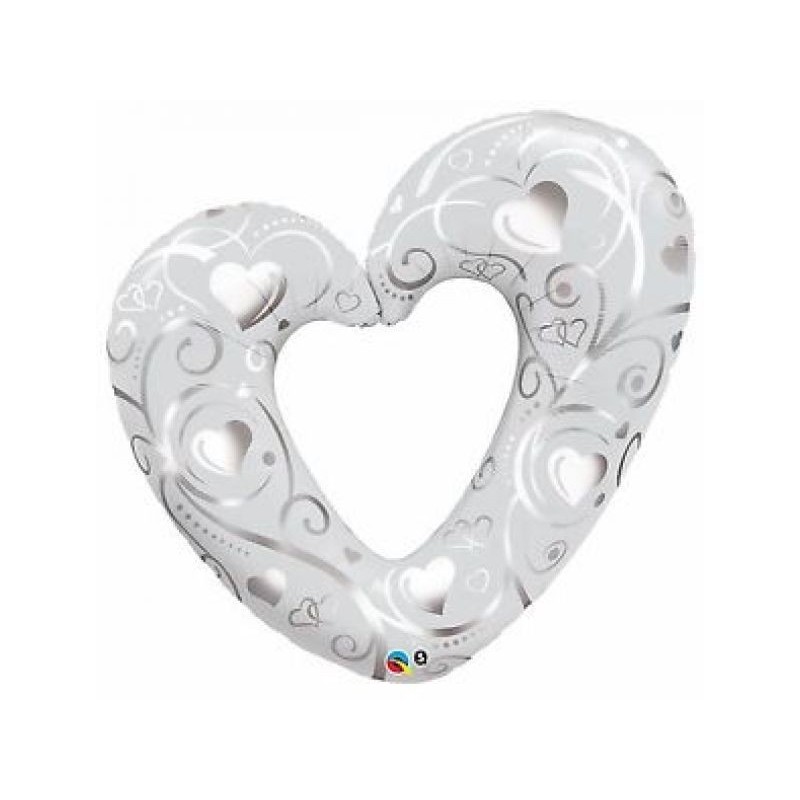 Balon foliowy serce białe srebrne na ślub wesele - 1