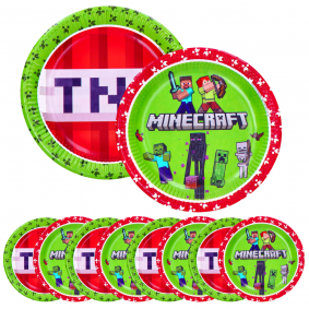Talerze Talerzyki papierowe jednorazowe Minecraft TNT Steve Creeper 8szt - 1