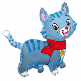 Balon foliowy KOT Kotek niebieski z szalikiem dla dzieci DUŻY 93cm - 1