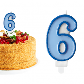 Świeczka urodzinowa na tort Cyferka Cyfra 6 Niebieska 7cm - 1