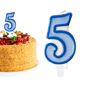 Świeczka urodzinowa na tort Cyferka Cyfra 5 Niebieska 7cm - 1