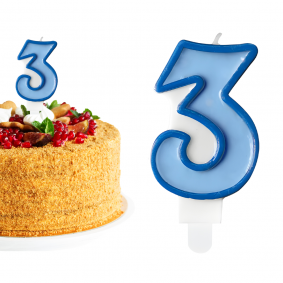 Świeczka urodzinowa na tort Cyferka Cyfra 3 Niebieska 7cm - 1