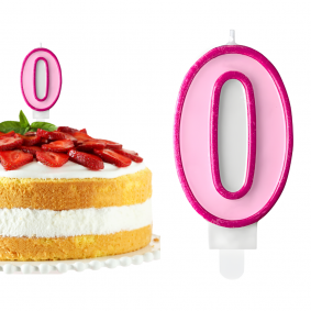 Świeczka urodzinowa na tort Cyferka Cyfra 0 Różowa 7cm - 1