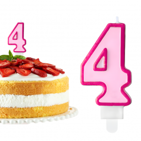 Świeczka urodzinowa na tort Cyferka Cyfra 4 Różowa 7cm - 1
