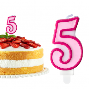 Świeczka urodzinowa na tort Cyferka Cyfra 5 Różowa 7cm - 1