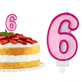 Świeczka urodzinowa na tort Cyferka Cyfra 6 Różowa 7cm - 1