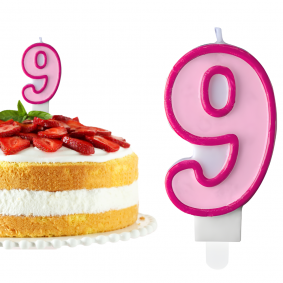 Świeczka urodzinowa na tort Cyferka Cyfra 9 Różowa 7cm - 1