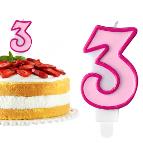 Świeczka urodzinowa na tort Cyferka Cyfra 3 Różowa 7cm - 1