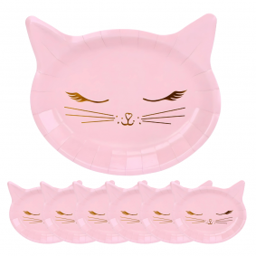 Talerze Talerzyki papierowy Kotek Kot różowy pastelowy 22cm 6szt - 1