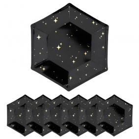 Talerze Talerzyki papierowe czarne diament w złote gwiazdki 6szt 20cm - 1