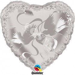 Balon foliowy 24 serce clear w srebrne gołębie - 1