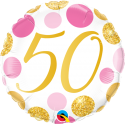 Balon foliowy 50 kropki różowo złote urodzinowe - 1