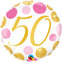 Balon foliowy 50 kropki różowo złote urodzinowe