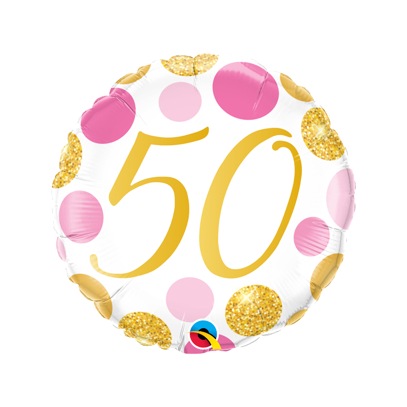 Balon foliowy 50 kropki różowo złote urodzinowe - 1
