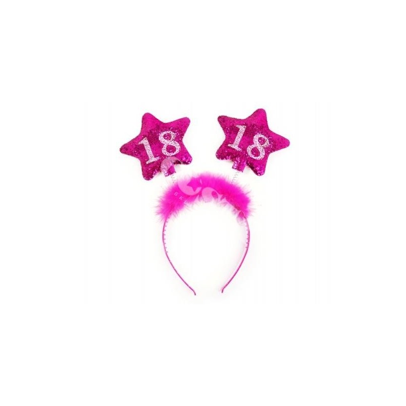 Opaska do włosów urodzinowa 18 różowa dekoracja - 1