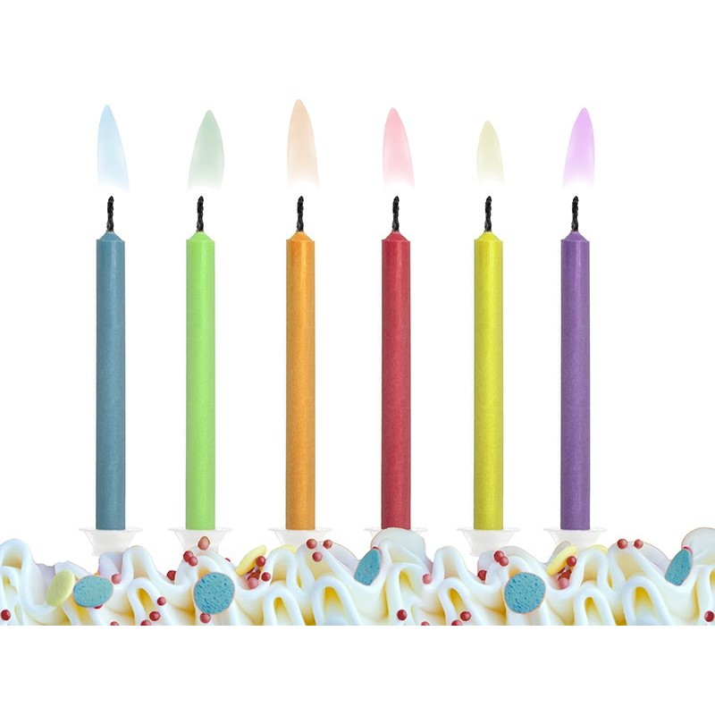 Świeczki urodzinowe kolorowe płomienie 6szt - 1