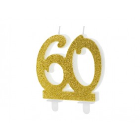 Świeczka urodzinowa liczba 60 na tort złota brokat - 1