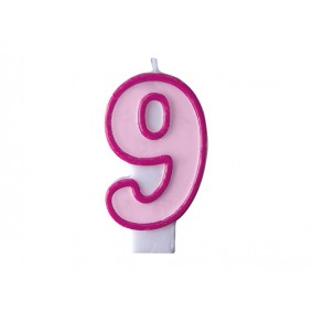 Świeczka na tort urodzinowa cyfra 9 różowy - 1