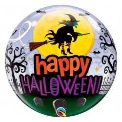 Balon okrągły Happy Halloween z wiedźmą na miotle