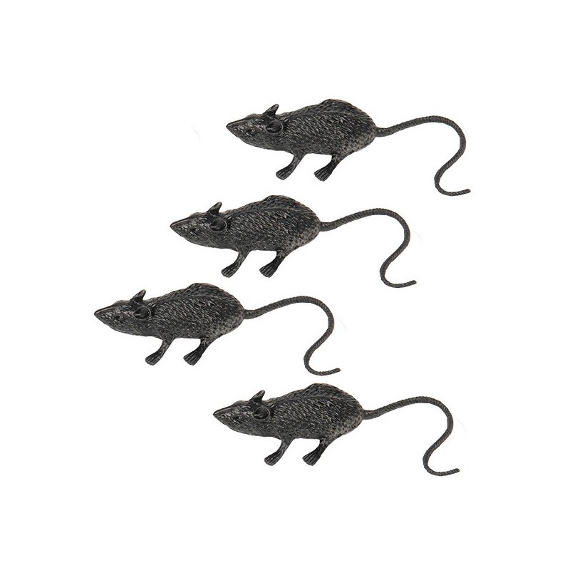 Szczury plastikowe zestaw sztucznych gryzoni na Halloween 6cm 4 sztuki - 1