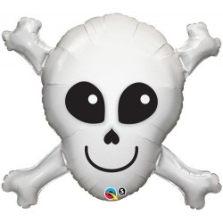 Balon foliowy biała czaszka z kośćmi Halloween