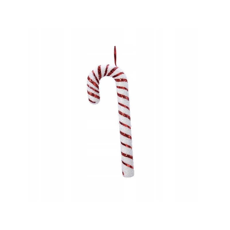Zawieszka świąteczna laska cukrowa z brokatem biała czerwona 52cm - 1