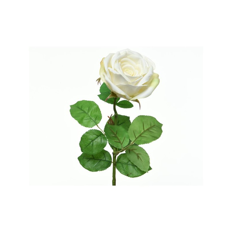 Róża biała duża dekoracyjna z liśćmi sztuczna  - 1