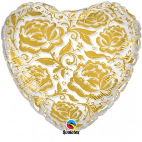 Balon foliowy 24 serce clear w złote kwiaty - 1