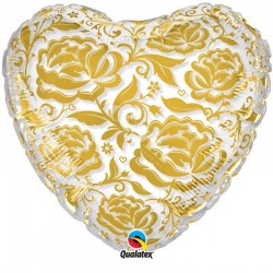 Balon foliowy 24 serce clear w złote kwiaty