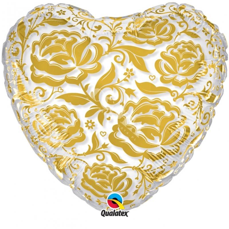 Balon foliowy 24 serce clear w złote kwiaty - 1